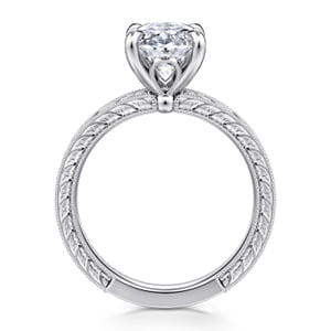 Vintage Inspired 14K White Gold Oval Solitaire Diamond Engagement Ring — Gabriel & Co. ER17138O12W4JJJ; center stone shown for illustration, not included