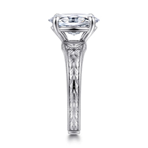 Vintage Inspired 14K White Gold Oval Solitaire Diamond Engagement Ring — Gabriel & Co. ER17138O12W4JJJ; center stone shown for illustration, not included