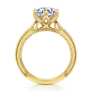 Vintage Inspired 14K Yellow Gold Round Diamond Engagement Ring — Gabriel & Co. ER17140R8Y44JJ; center stone shown for illustration, not included