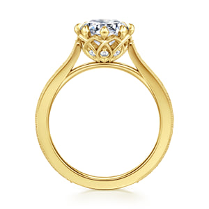 Vintage Inspired 14K Yellow Gold Round Diamond Engagement Ring — Gabriel & Co. ER17141R6Y44JJ; center stone shown for illustration, not included