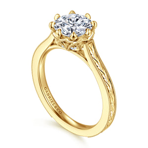 Vintage Inspired 14K Yellow Gold Round Diamond Engagement Ring — Gabriel & Co. ER17141R6Y44JJ; center stone shown for illustration, not included