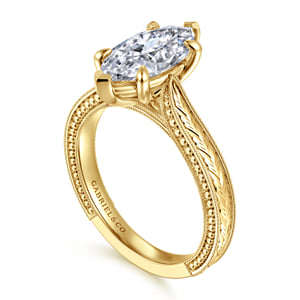 Vintage Inspired 14K Yellow Gold Marquise Shape Solitaire Diamond Engagement Ring — Gabriel & Co. ER17146M8Y4JJJ; center stone shown for illustration, not included