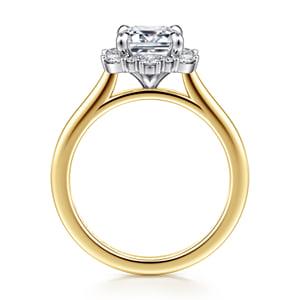 14K White-Yellow Gold Emerald Cut Halo Diamond Engagement Ring — Gabriel & Co. ER17185E8M44JJ; center stone shown for illustration, not included