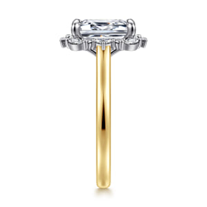 14K White-Yellow Gold Emerald Cut Halo Diamond Engagement Ring — Gabriel & Co. ER17185E8M44JJ; center stone shown for illustration, not included