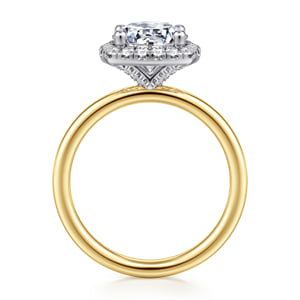 14K White-Yellow Gold Round Halo Diamond Engagement Ring — Gabriel & Co. ER17186R8M44JJ; center stone shown for illustration, not included