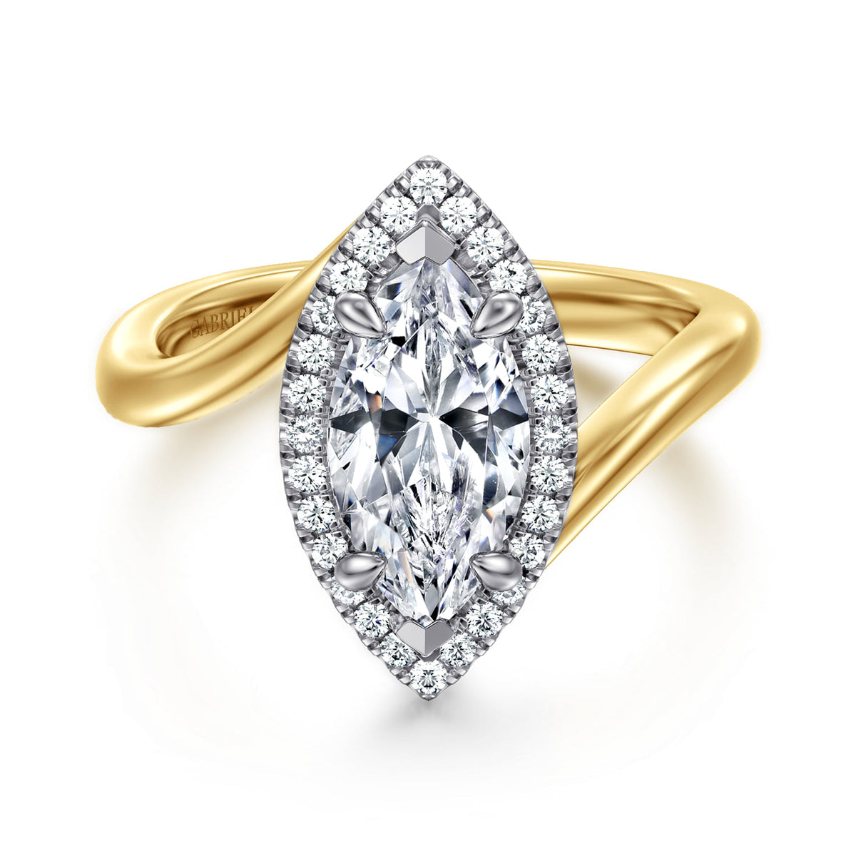 14K White-Yellow Gold Marquise Shahpe Halo Diamond Engagement Ring — Gabriel & Co. ER17187M6M44JJ; center stone shown for illustration, not included