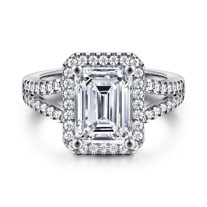 14K White Gold Emerald Cut Halo Diamond Engagement Ring — Gabriel & Co. ER17188E12W44JJ; center stone shown for illustration, not included