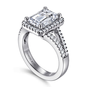 14K White Gold Emerald Cut Halo Diamond Engagement Ring — Gabriel & Co. ER17188E12W44JJ; center stone shown for illustration, not included