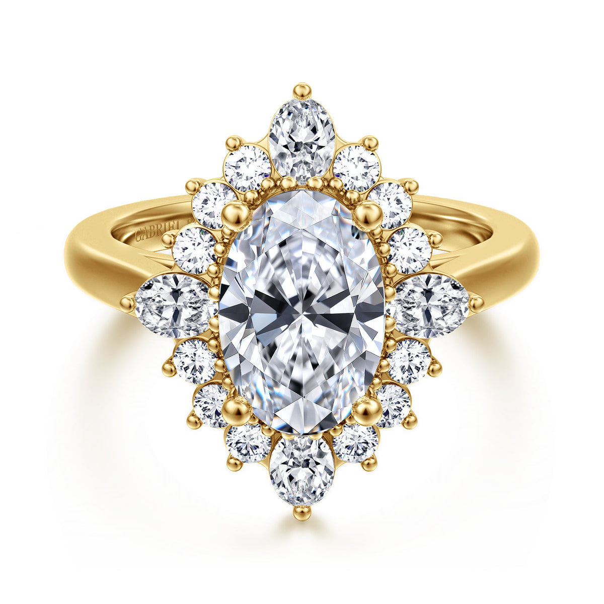 14K Yellow Gold Oval Halo Diamond Engagement Ring — Gabriel & Co. ER17189O8Y44JJ; center stone shown for illustration, not included