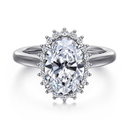 14K White Gold Oval Halo Diamond Engagement Ring — Gabriel & Co. ER17190O12W44JJ; center stone shown for illustration, not included