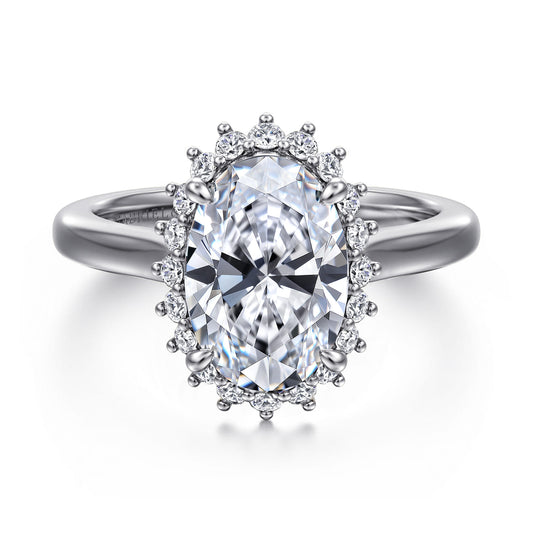 14K White Gold Oval Halo Diamond Engagement Ring — Gabriel & Co. ER17190O12W44JJ; center stone shown for illustration, not included