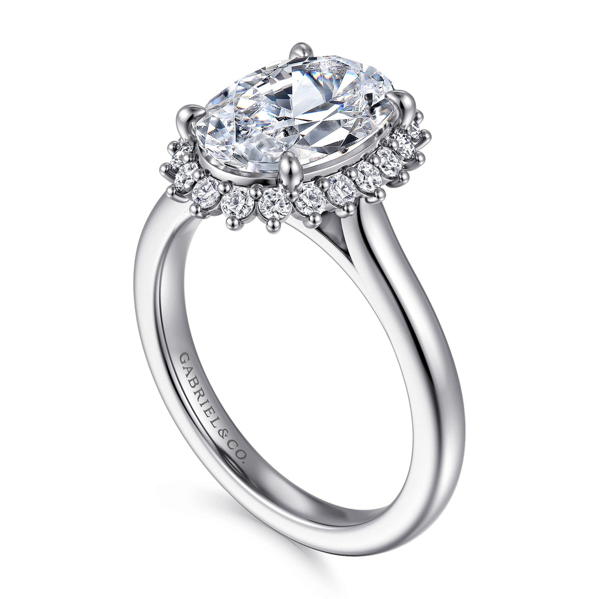 14K White Gold Oval Halo Diamond Engagement Ring — Gabriel & Co. ER17190O12W44JJ; center stone shown for illustration, not included