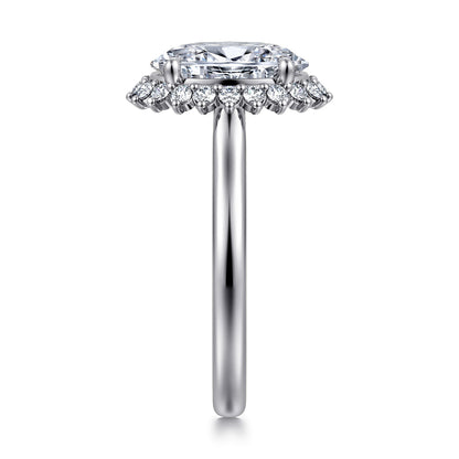 14K White Gold Oval Halo Diamond Engagement Ring — Gabriel & Co. ER17190O12W44JJ; center stone shown for illustration, not included