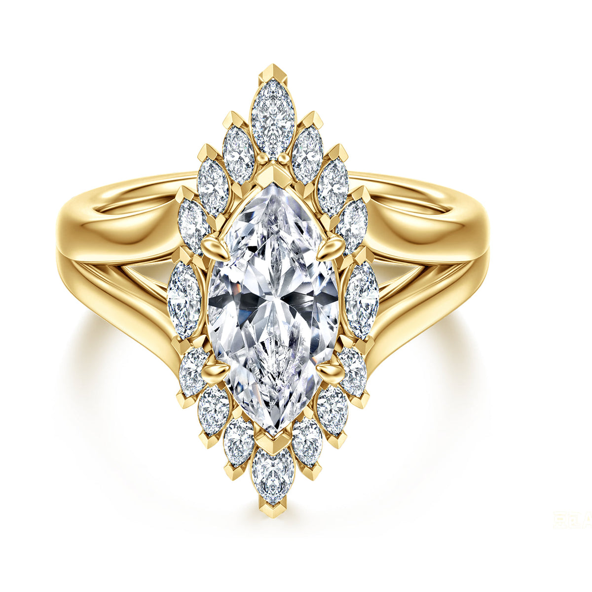 14K Yellow Gold Marquise Shahpe Halo Diamond Engagement Ring — Gabriel & Co. ER17191M6Y43JJ; center stone shown for illustration, not included