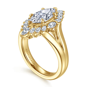 14K Yellow Gold Marquise Shahpe Halo Diamond Engagement Ring — Gabriel & Co. ER17191M6Y43JJ; center stone shown for illustration, not included