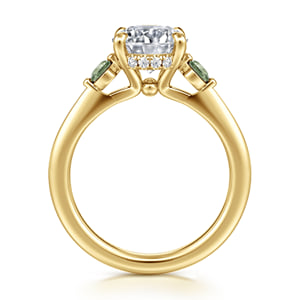 14K Yellow Gold Round Three Stone Green Sapphire and Diamond Engagement Ring — Gabriel & Co. ER17441R8Y44GS; center stone shown for illustration, not included