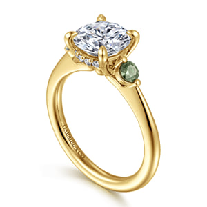 14K Yellow Gold Round Three Stone Green Sapphire and Diamond Engagement Ring — Gabriel & Co. ER17441R8Y44GS; center stone shown for illustration, not included