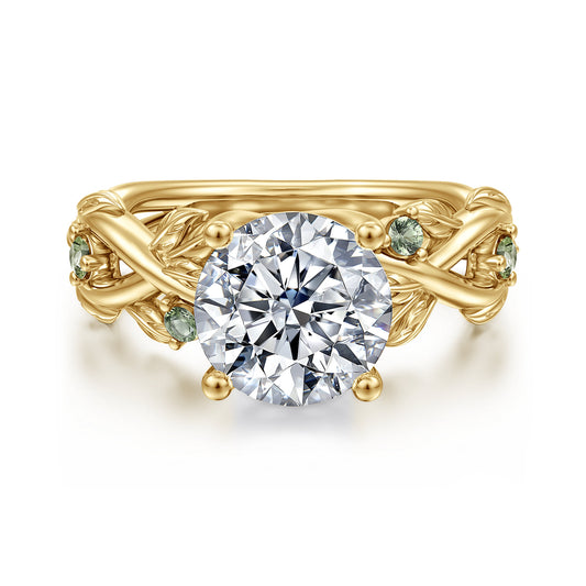 14K Yellow Gold Twisted Round Green Sapphire and Diamod Engagement Ring — Gabriel & Co. ER17442R10Y4JGS; center stone shown for illustration, not included