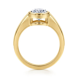 Vintage Inspired 14K Yellow Gold Oval Three Stone Green Sapphire and Diamod Engagement Ring — Gabriel & Co. ER17443O8Y4JGS; center stone shown for illustration, not included