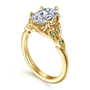 Vintage Inspired 14K Yellow Gold Oval Green Sapphire and Diamod Engagement Ring — Gabriel & Co. ER17445O8Y4JGS; center stone shown for illustration, not included