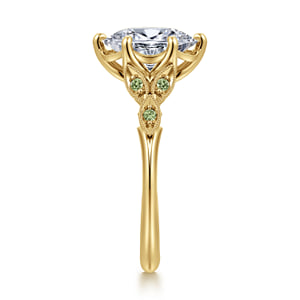 Vintage Inspired 14K Yellow Gold Oval Green Sapphire and Diamod Engagement Ring — Gabriel & Co. ER17445O8Y4JGS; center stone shown for illustration, not included