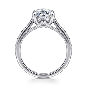 Vintage Inspired 14K White Gold Round Solitaire Diamond Engagement Ring — Gabriel & Co. ER8691R8W4JJJ; center stone shown for illustration, not included