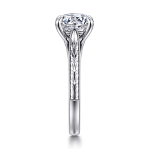 Vintage Inspired 14K White Gold Round Solitaire Diamond Engagement Ring — Gabriel & Co. ER8691R8W4JJJ; center stone shown for illustration, not included