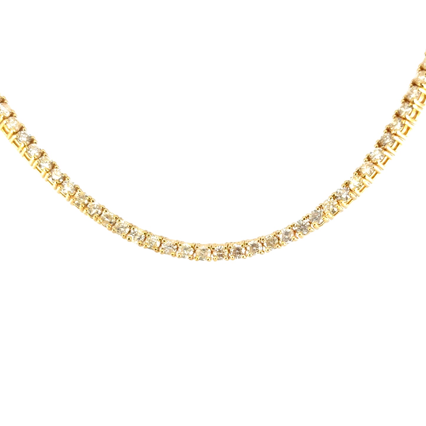 14k Yellow Gold 1.66ctw Evil Eye Diamond Charm Pendant on a 14k Yellow Gold 8.62 ctw Diamond 22" Tennis Chain Necklace