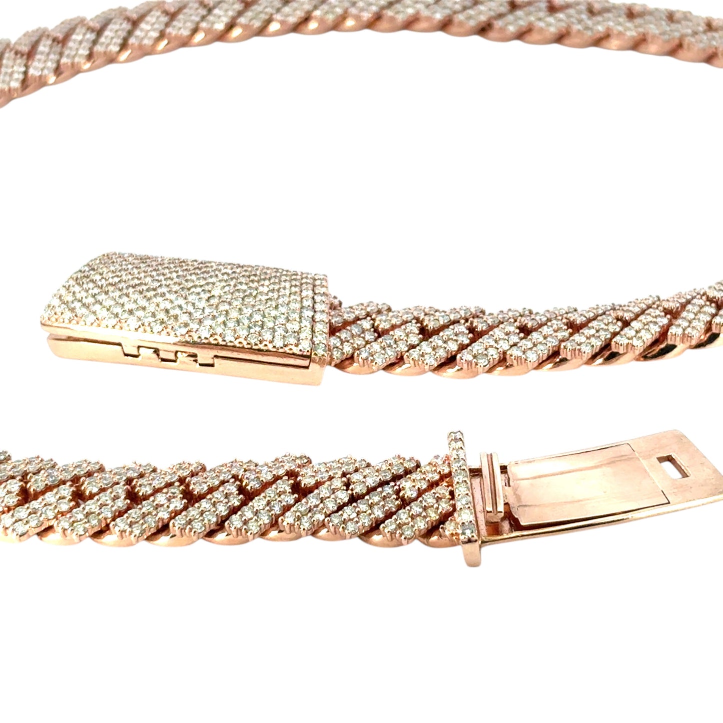10k Rose Gold 49.8ctw Diamond Pave Cuban Chain Necklace