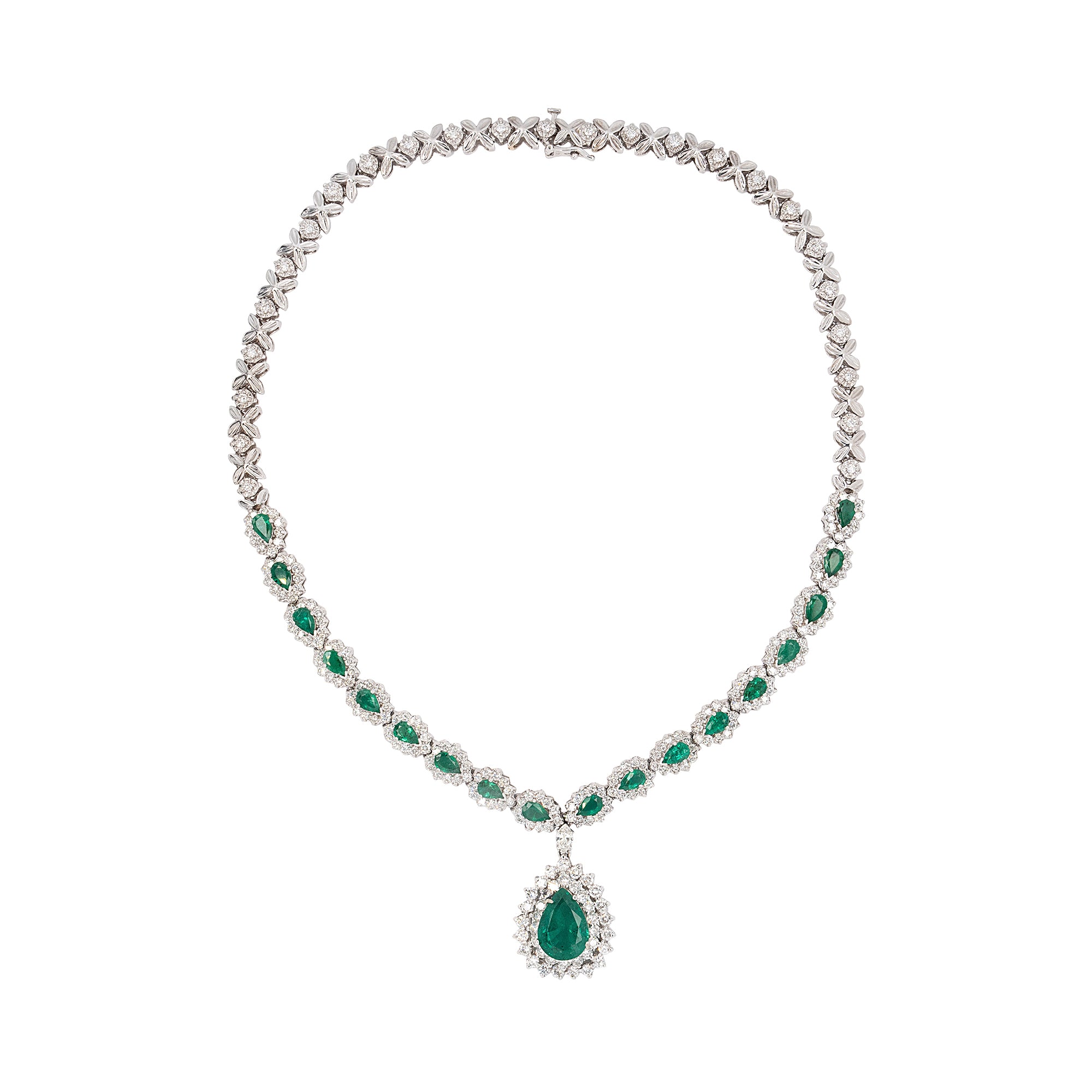 14k White Gold 6ctw Emerald and Diamond Necklace
