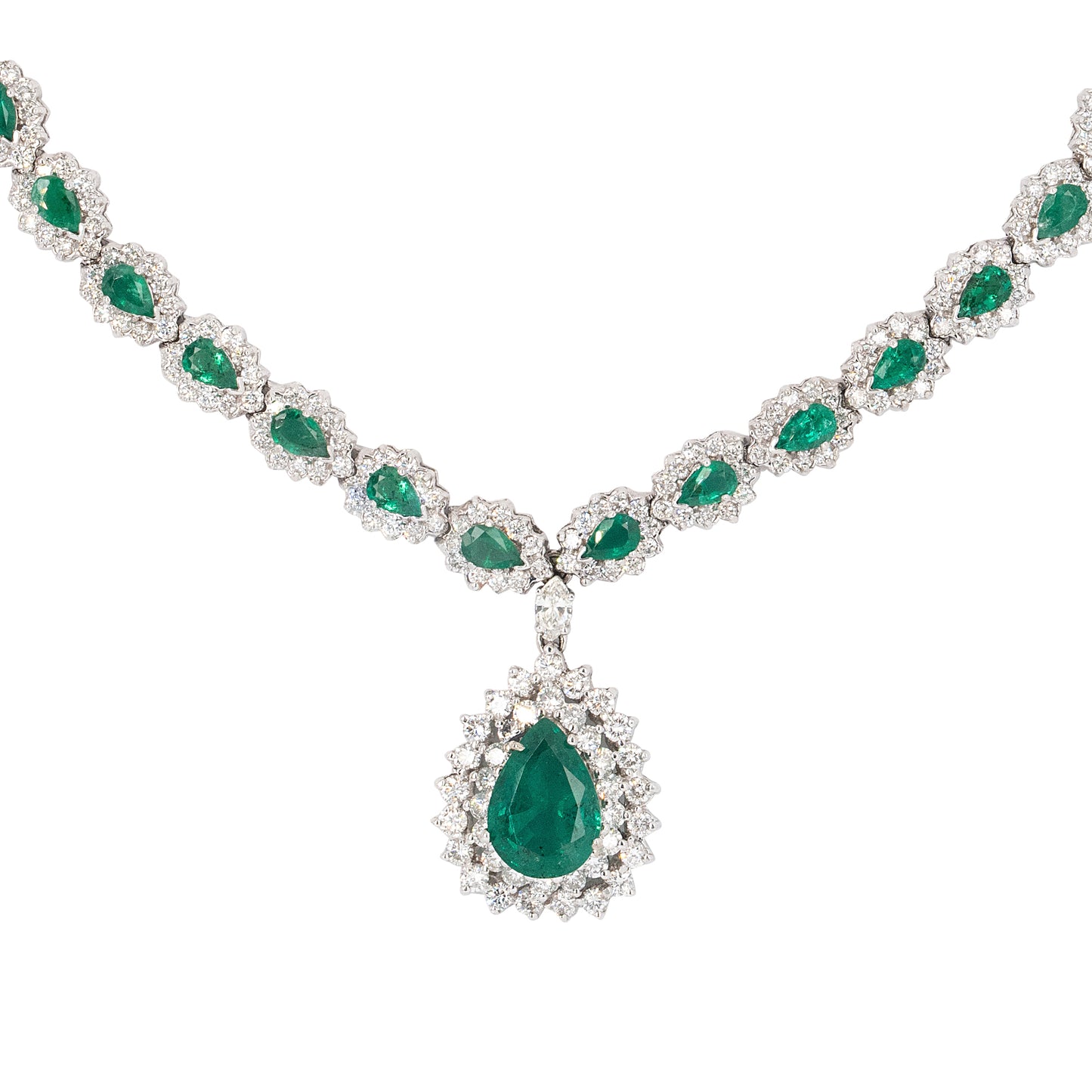 14k White Gold 6ctw Emerald and Diamond Necklace