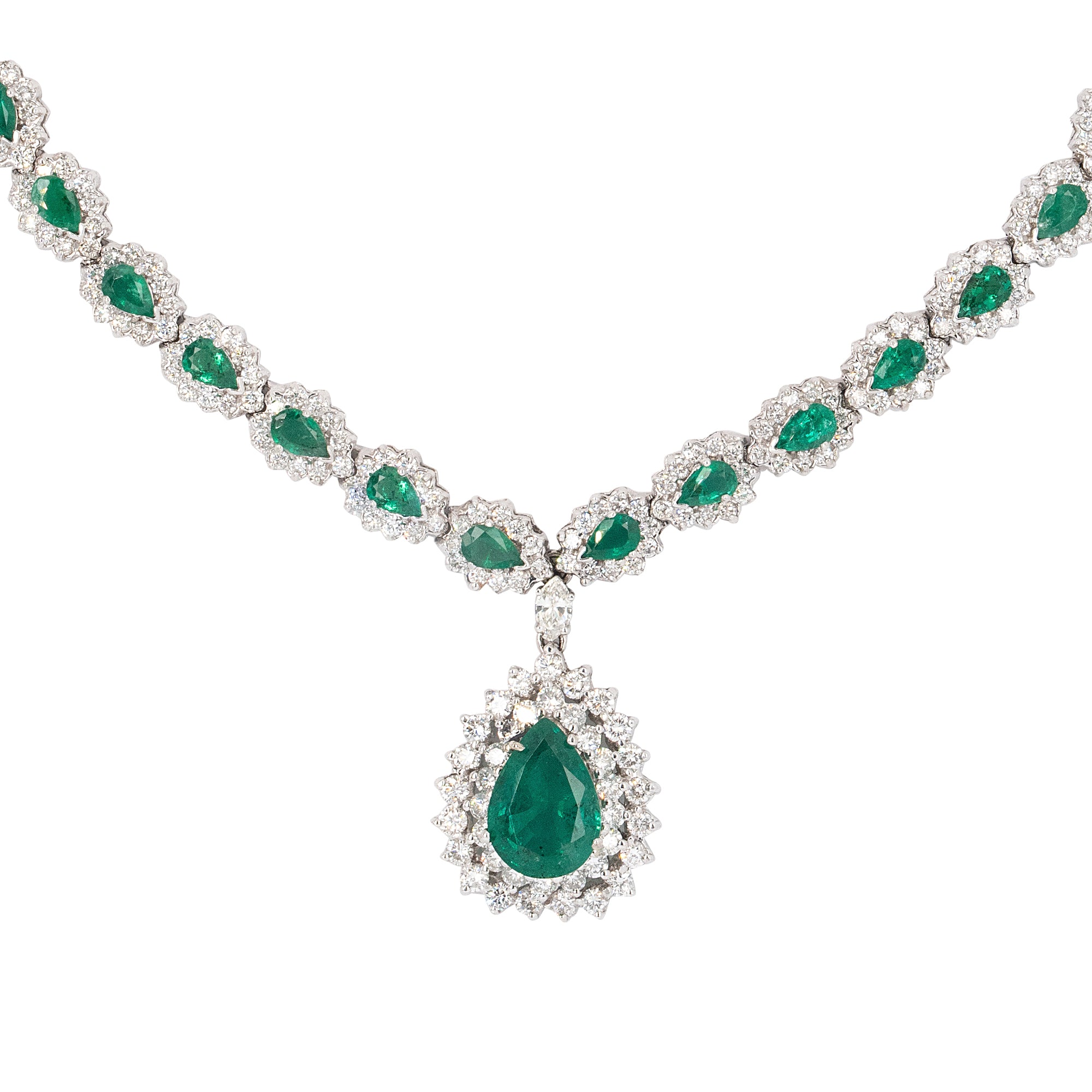 14k White Gold 6ctw Emerald and Diamond Necklace