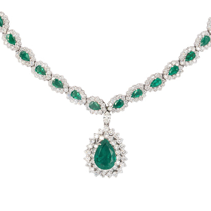 14k White Gold 6ctw Emerald and Diamond Necklace