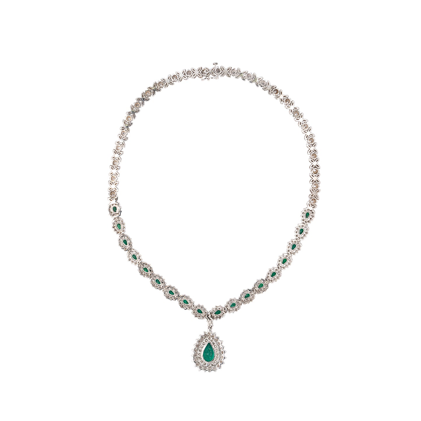 14k White Gold 6ctw Emerald and Diamond Necklace