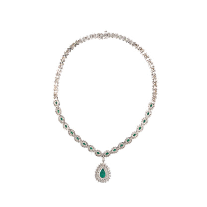 14k White Gold 6ctw Emerald and Diamond Necklace