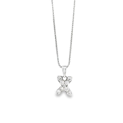 14k White Gold 0.24ctw Pavé Diamond "X" Initial Pendant Necklace
