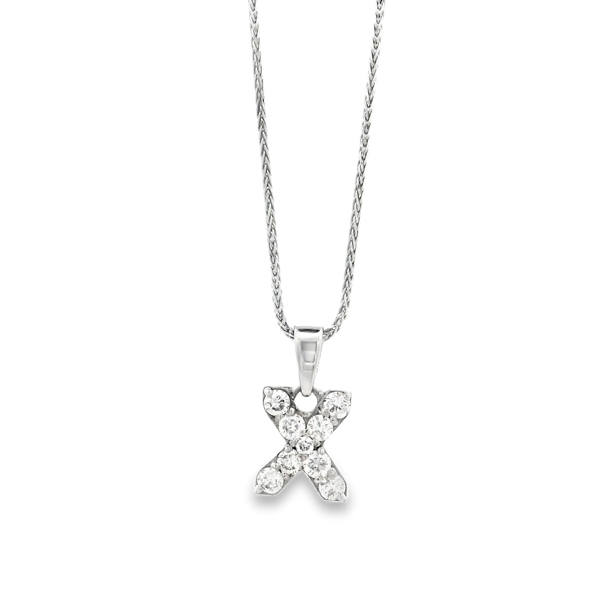 14k White Gold 0.24ctw Pavé Diamond "X" Initial Pendant Necklace