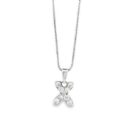 14k White Gold 0.24ctw Pavé Diamond "X" Initial Pendant Necklace