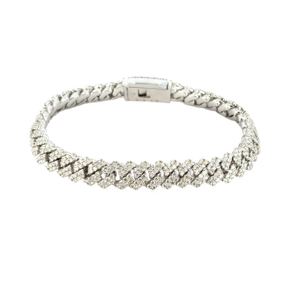 14k White Gold 7.43ctw Diamond All Pave Cuban Chain Link Bracelet