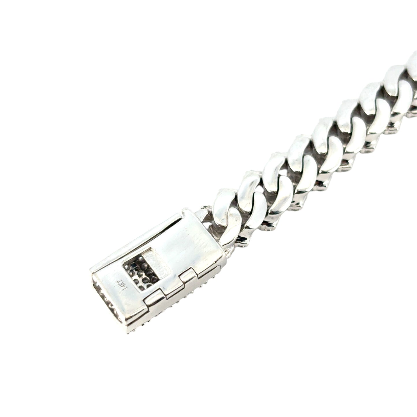 14k White Gold 7.43ctw Diamond All Pave Cuban Chain Link Bracelet