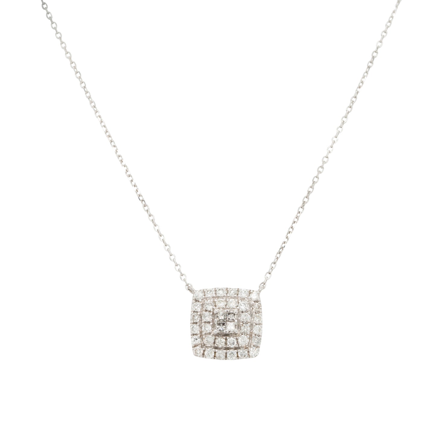 14k White Gold Multiple Rows Diamond Pendant Necklace