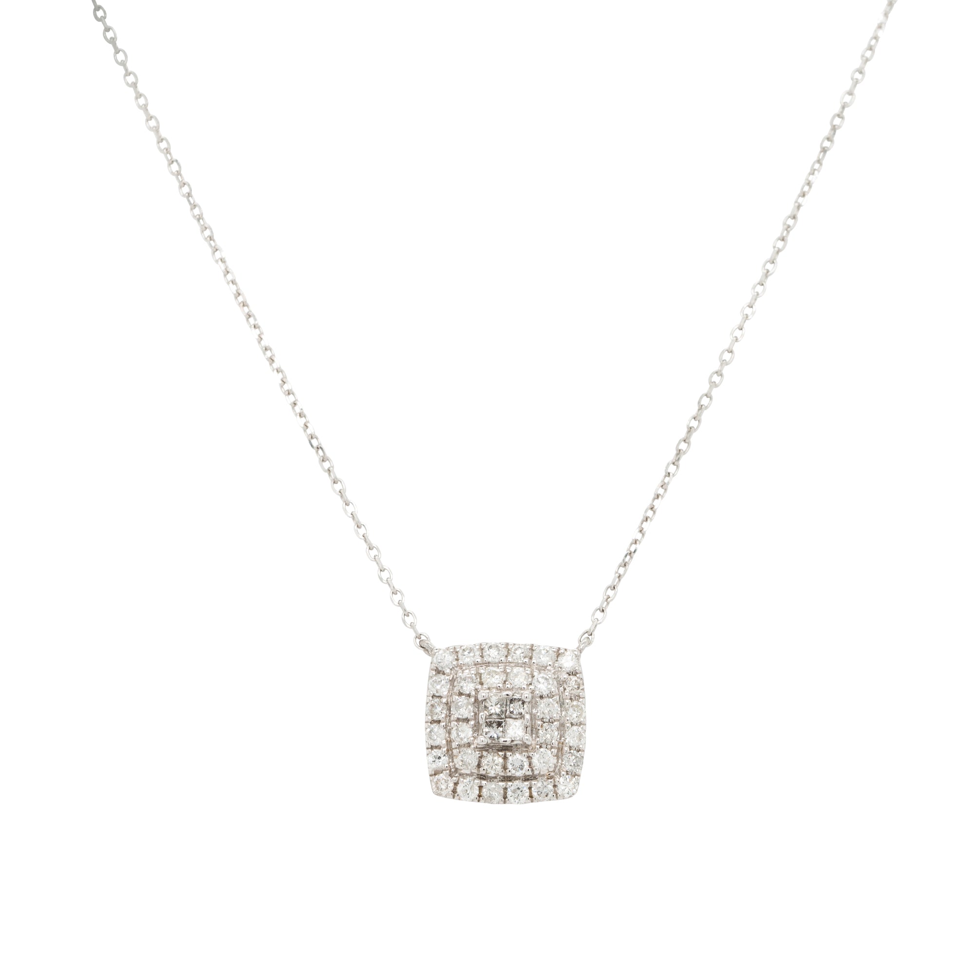 14k White Gold Multiple Rows Diamond Pendant Necklace