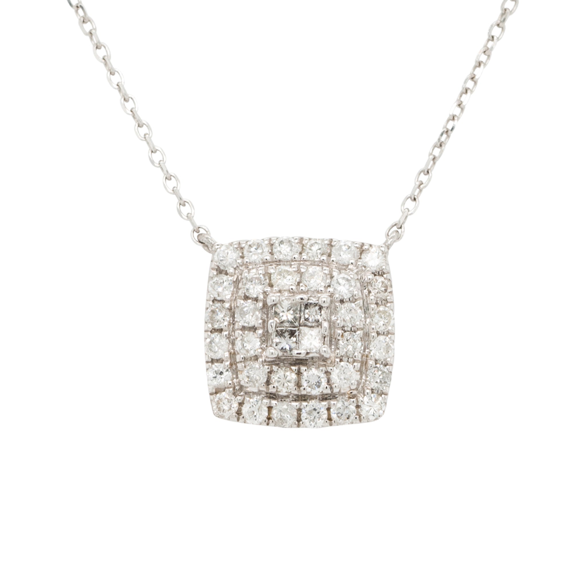 14k White Gold Multiple Rows Diamond Pendant Necklace