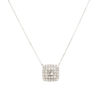 14k White Gold Multiple Rows Diamond Pendant Necklace