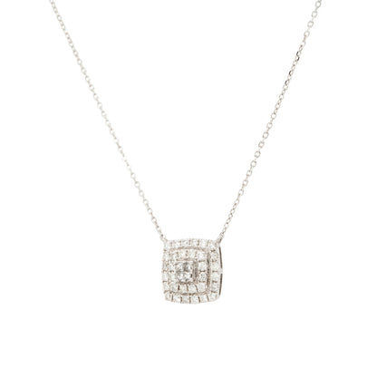 14k White Gold Multiple Rows Diamond Pendant Necklace