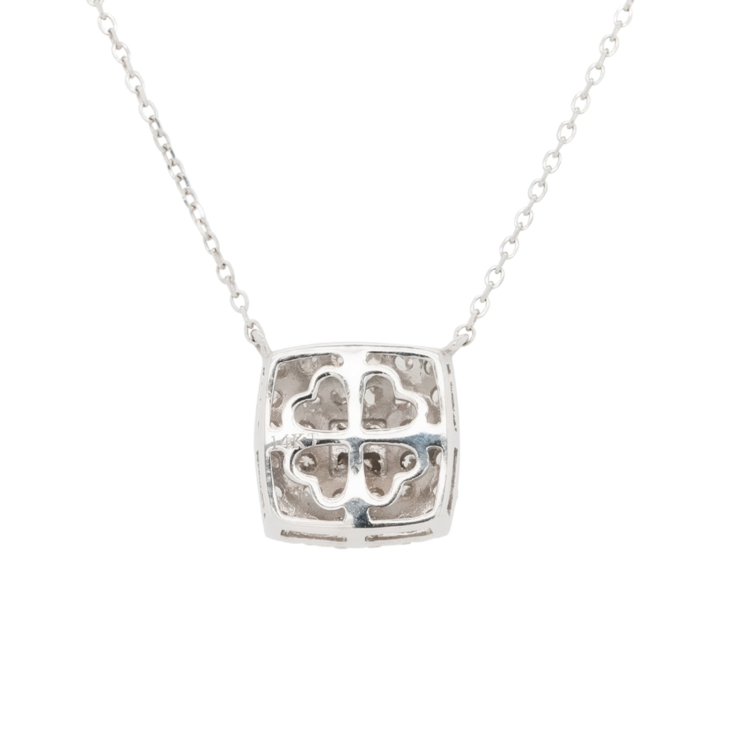 14k White Gold Multiple Rows Diamond Pendant Necklace
