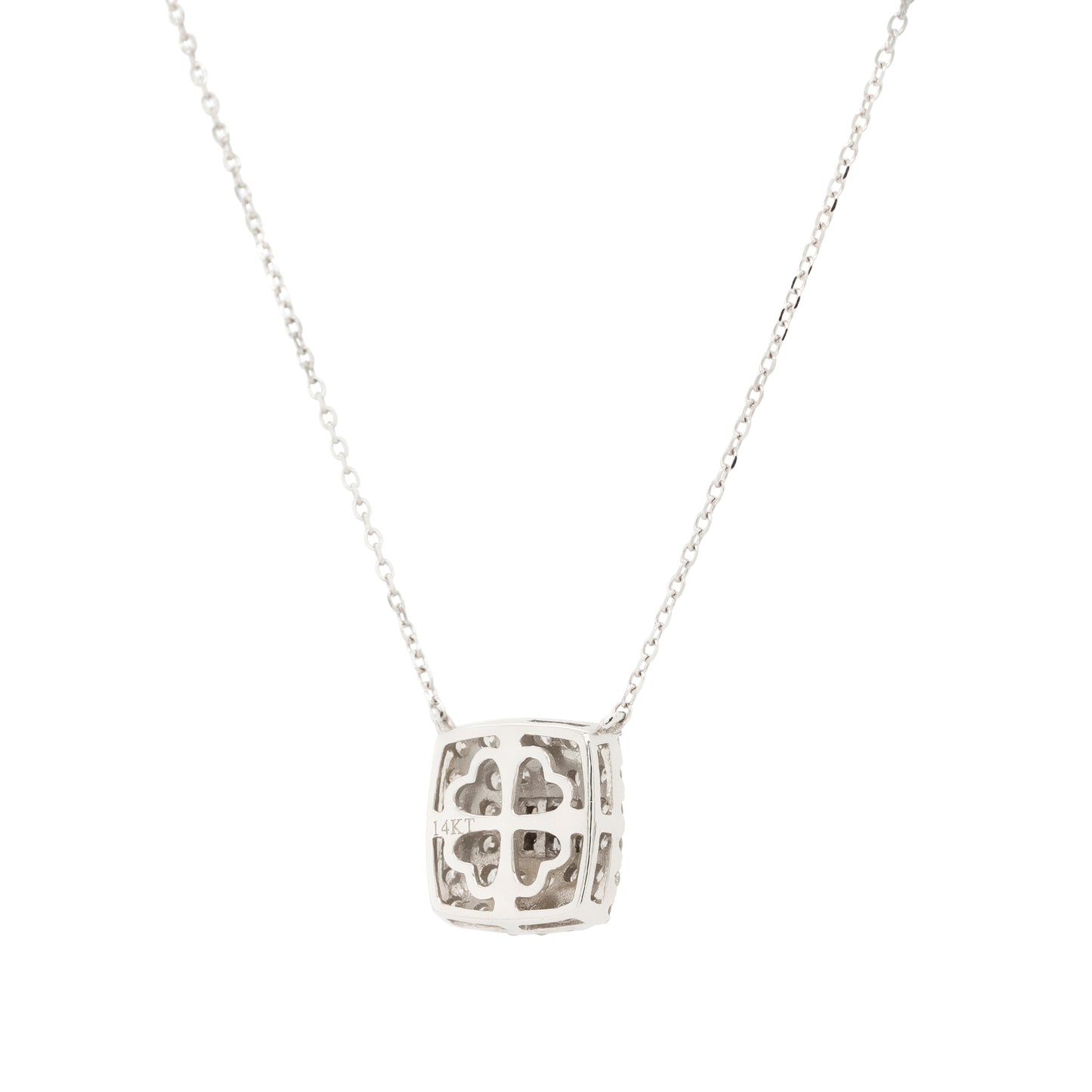 14k White Gold Multiple Rows Diamond Pendant Necklace