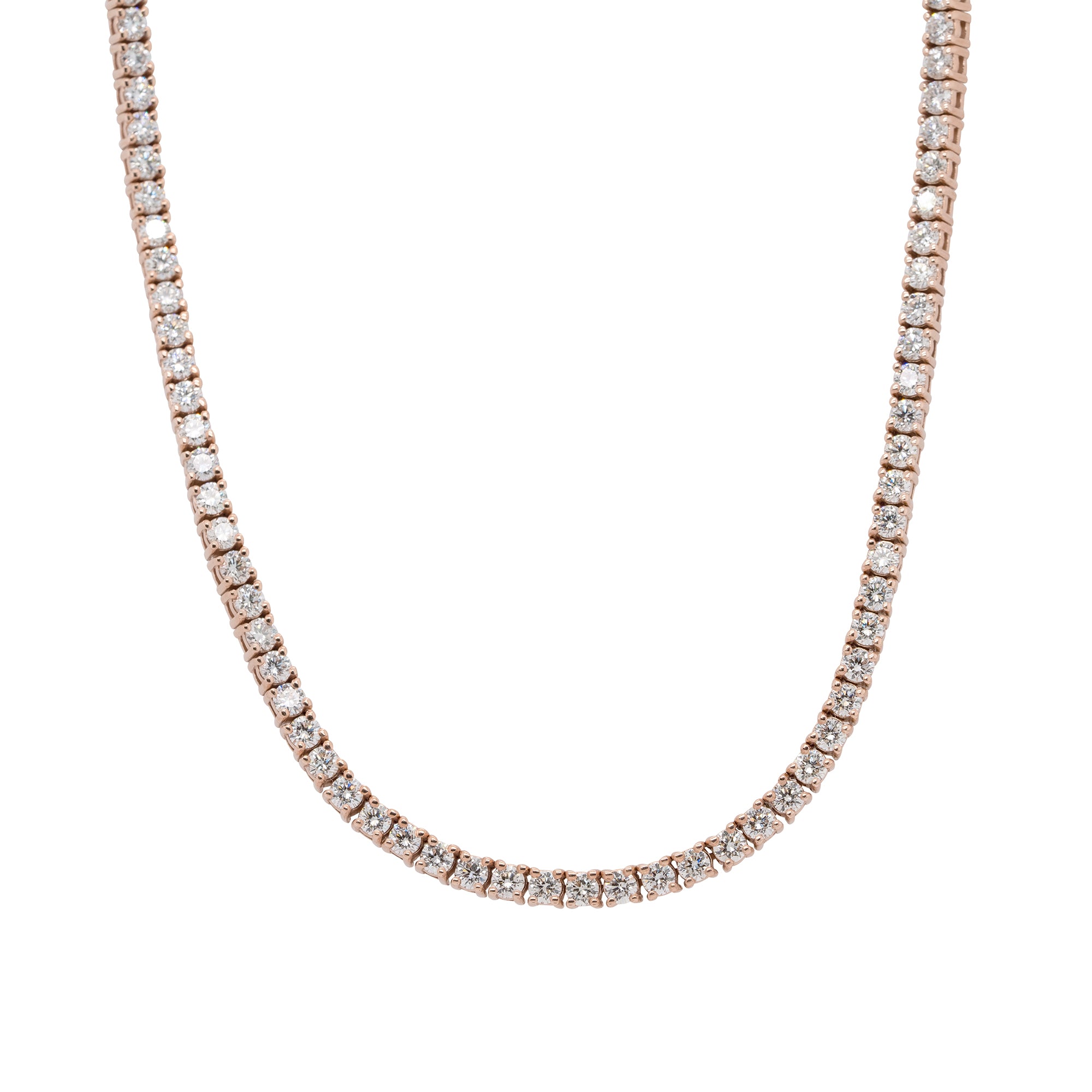 14k Rose Gold Prong Set Diamond Tennis Necklace