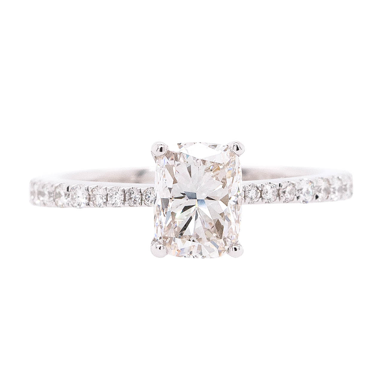 18k White Gold 1.50ctw Cushion Cut Center Diamond Engagement Ring