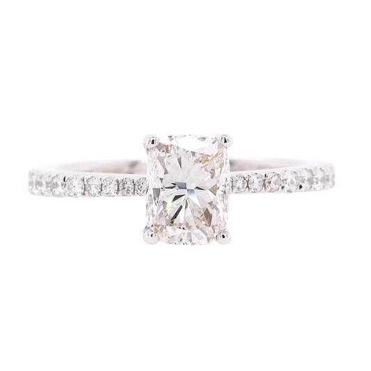 18k White Gold 1.50ctw Cushion Cut Center Diamond Engagement Ring